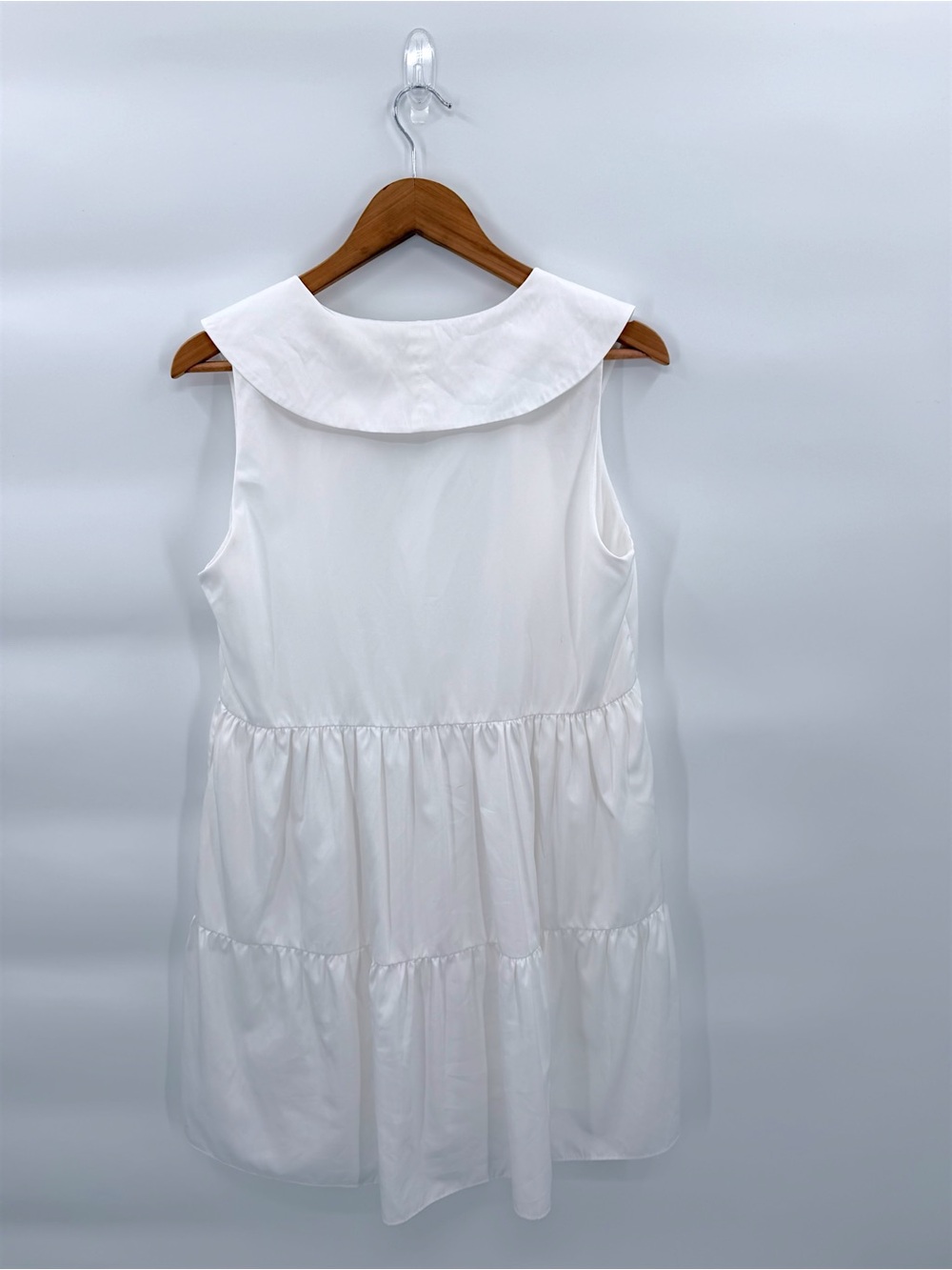 Amanda Uprichard White Tiered Mini Dress M Oversized Collar Babydoll Coastal - Picture 4 of 12